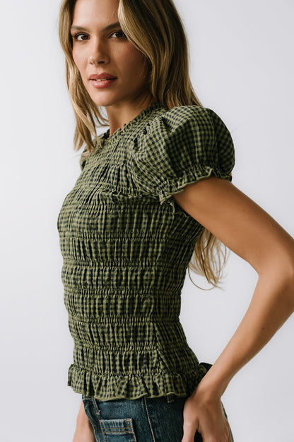 Ruth Smocked Top in Green - FINAL SALE