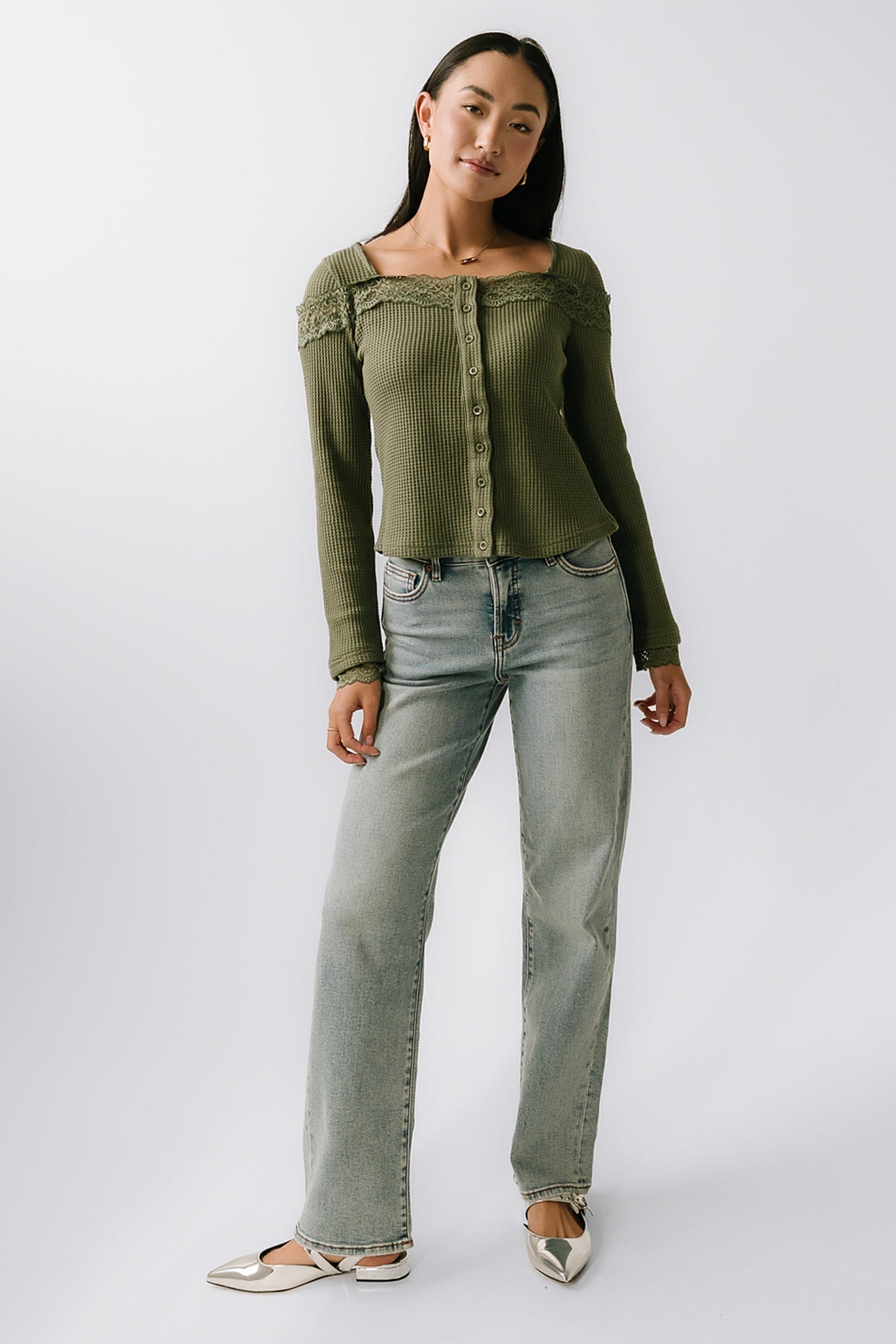 Kandice Waffle Knit Top in Olive