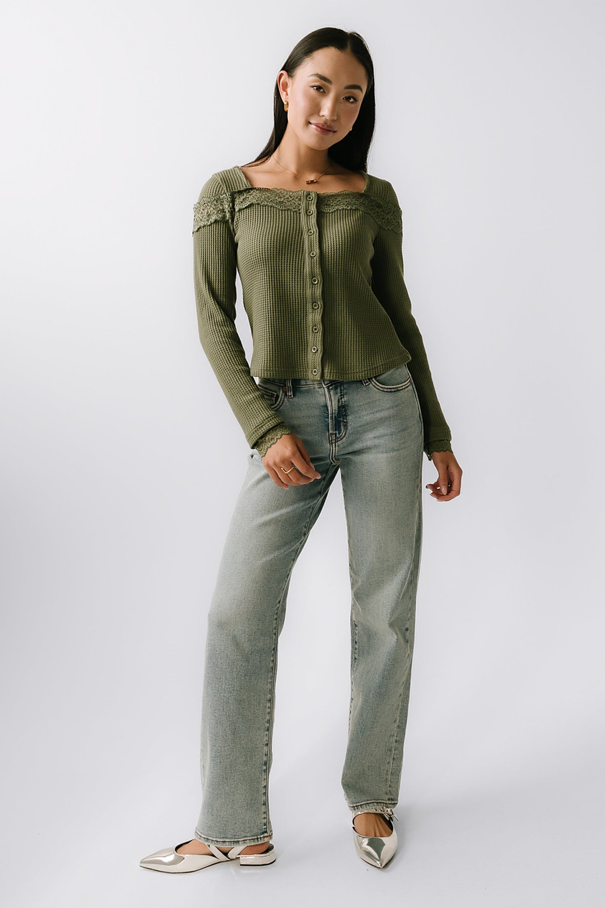 Kandice Waffle Knit Top in Olive