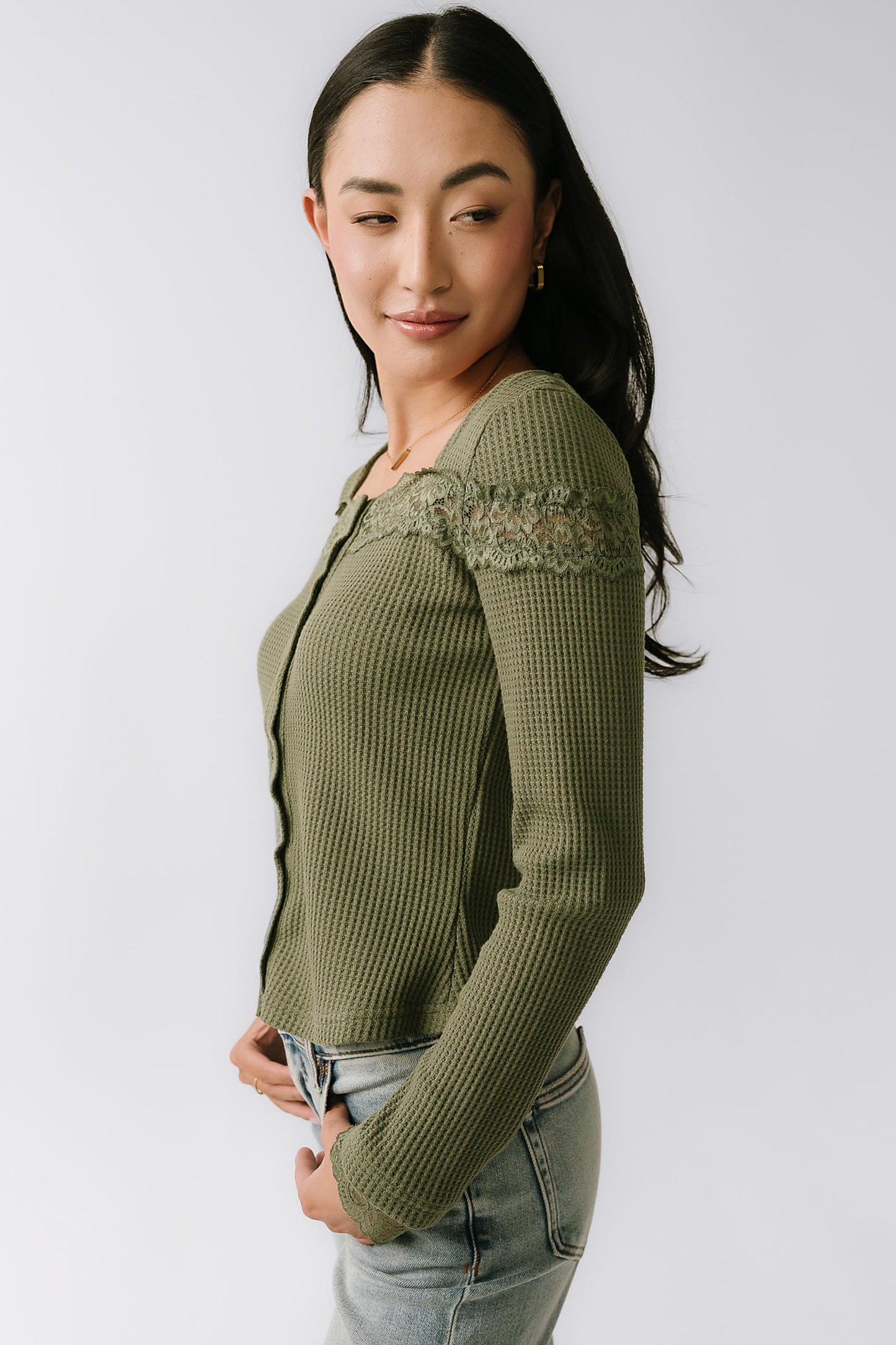 Kandice Waffle Knit Top in Olive