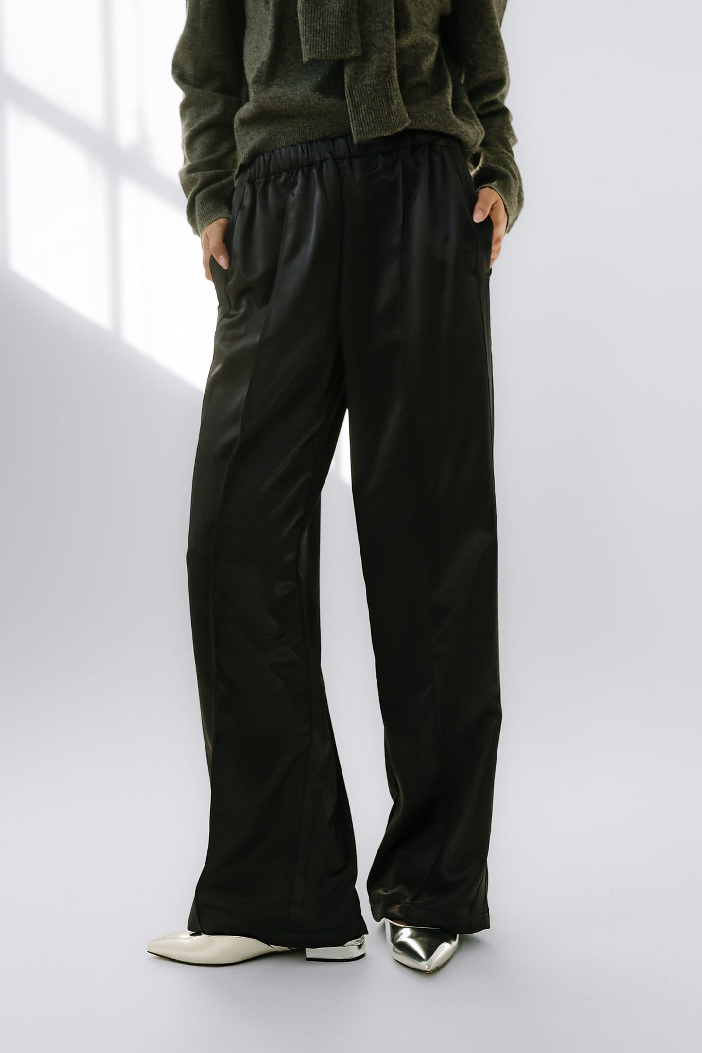 Gemma Satin Wide Leg Pants in Black