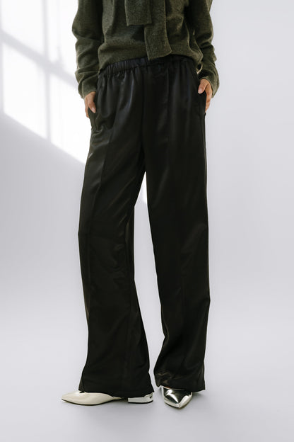 Gemma Satin Wide Leg Pants in Black