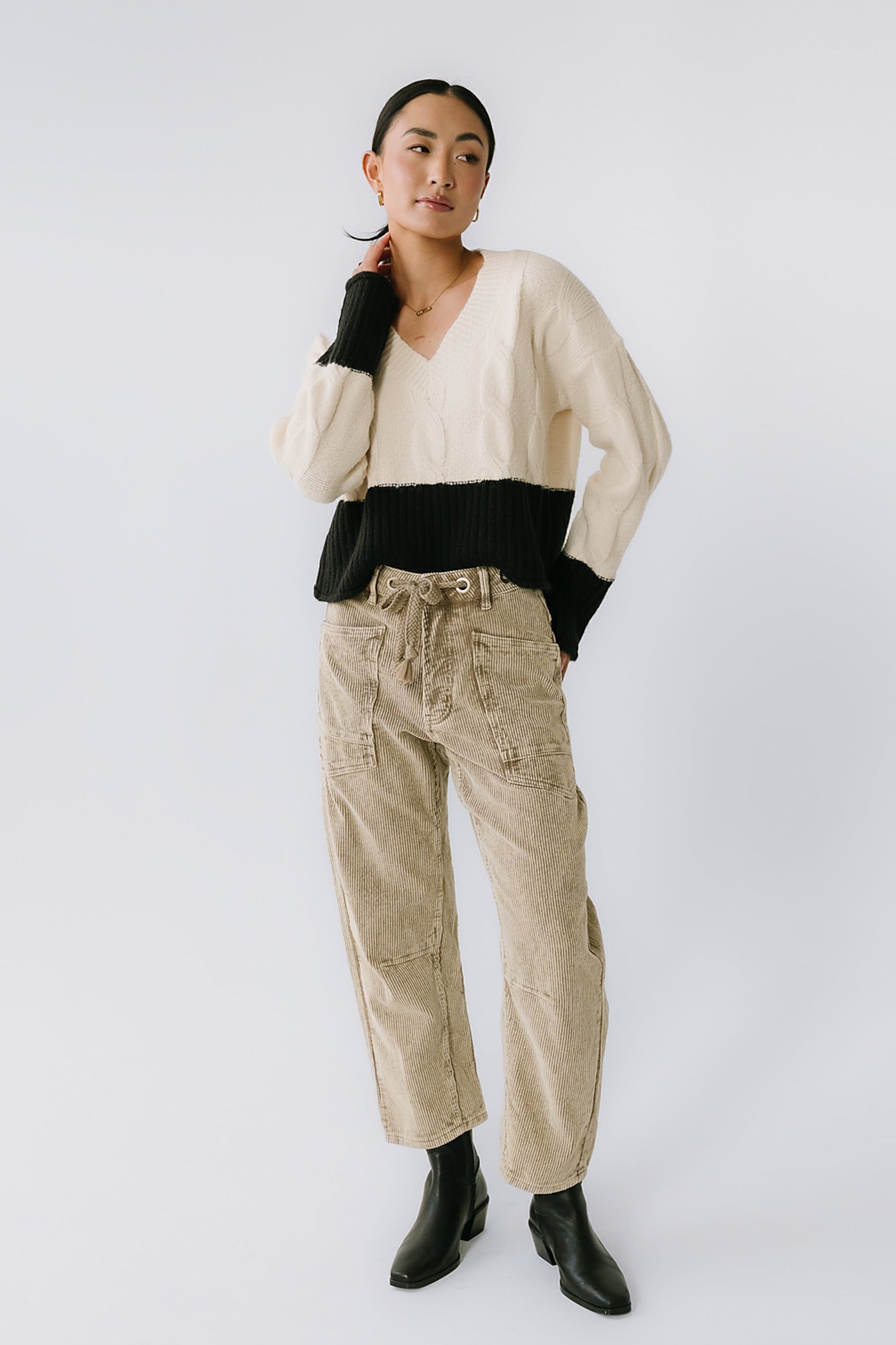 Dana Corduroy Barrel Pants in Olive - FINAL SALE