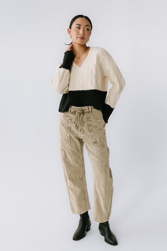 Dana Corduroy Barrel Pants in Olive - FINAL SALE