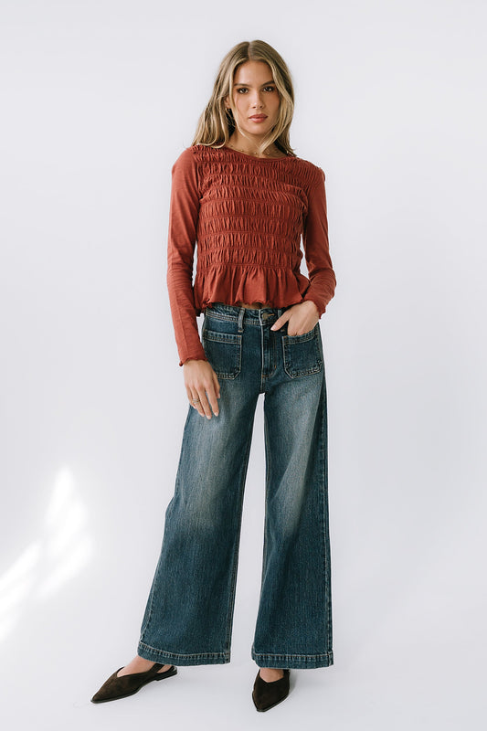 Harry Smocked Top in Brick