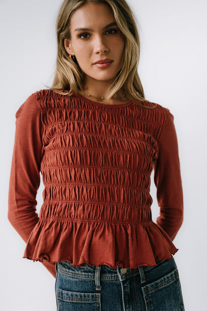Harry Smocked Top in Brick
