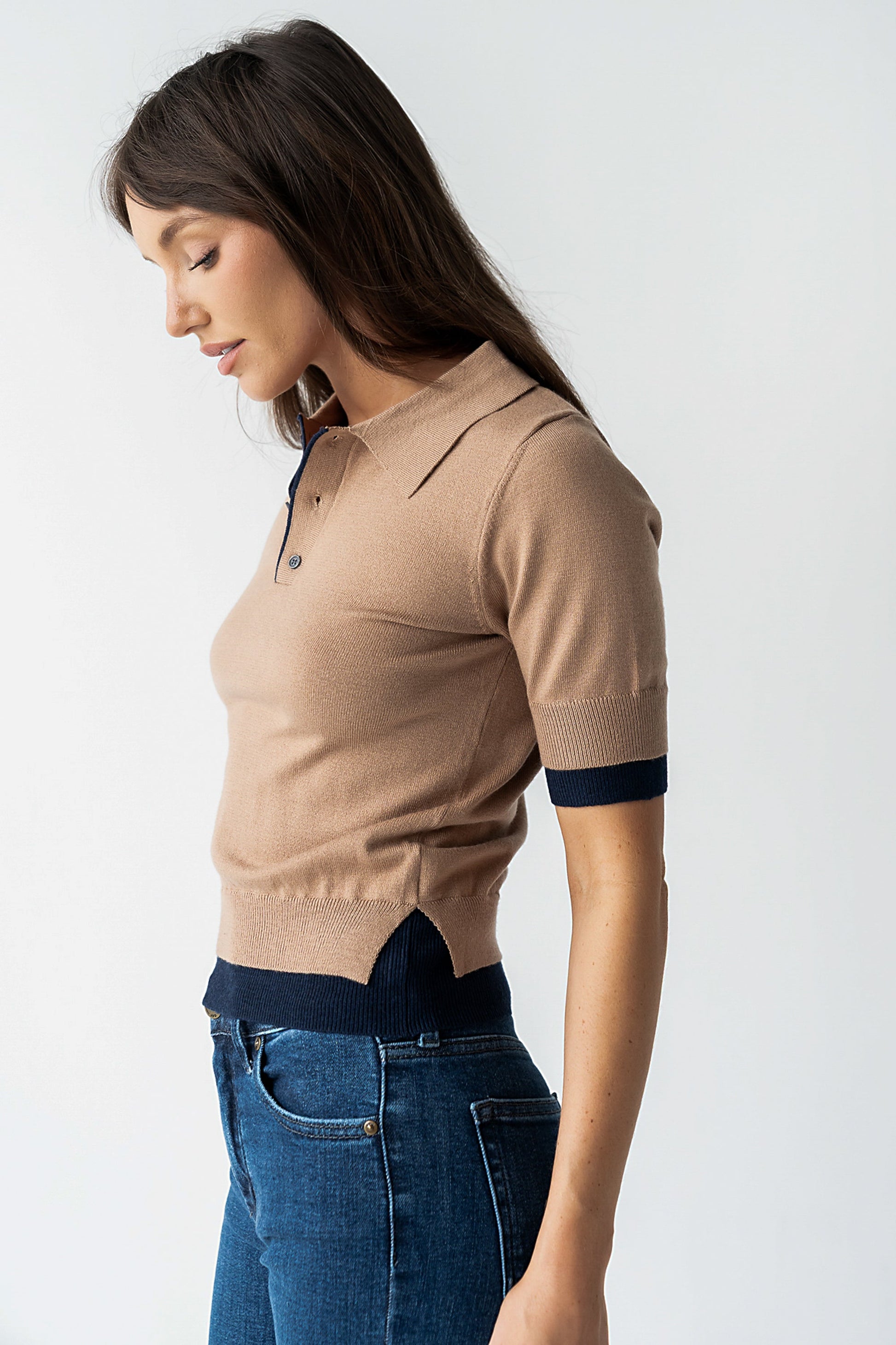Delilah Contrast Sweater in Taupe