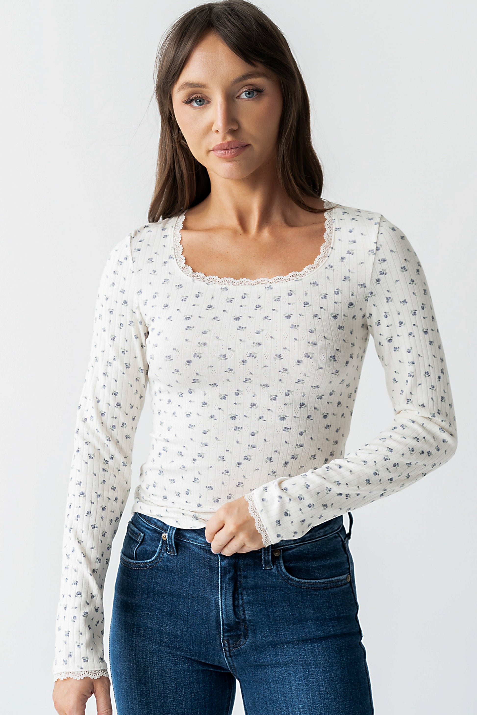 Archie Floral Top in Navy