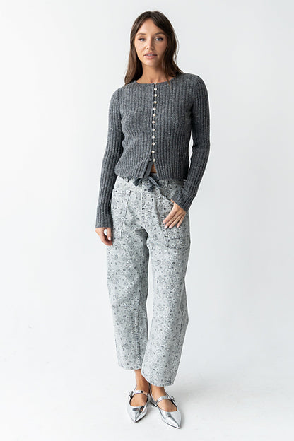 Paisley Printed Barrel Jeans
