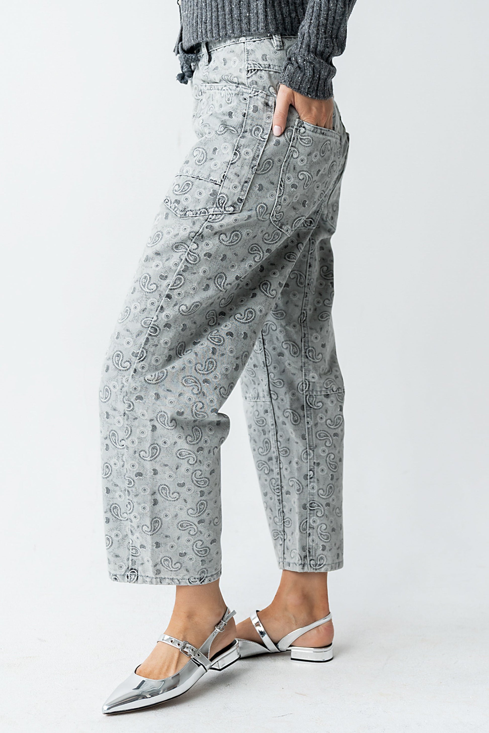 Paisley Printed Barrel Jeans
