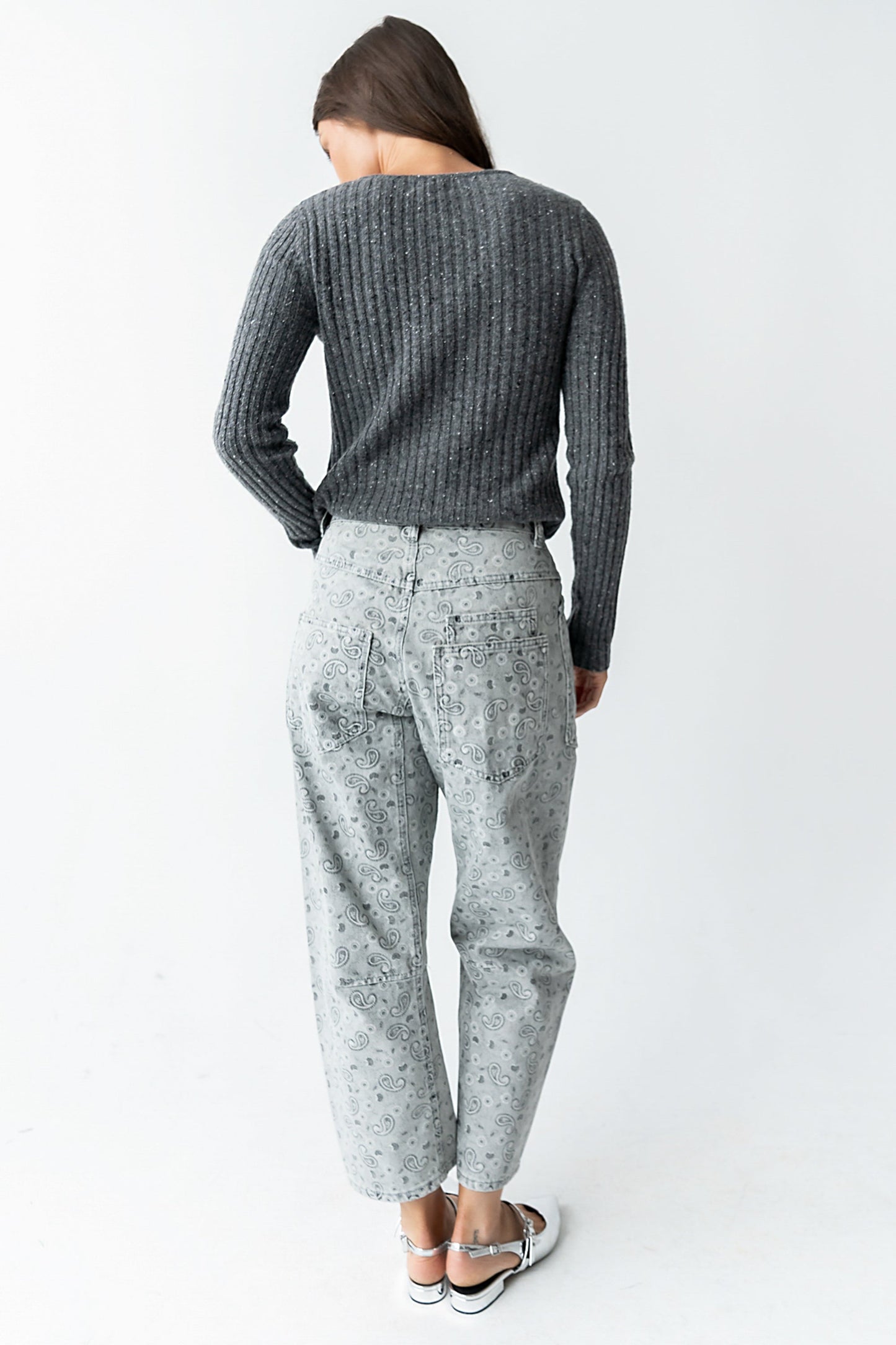 Paisley Printed Barrel Jeans