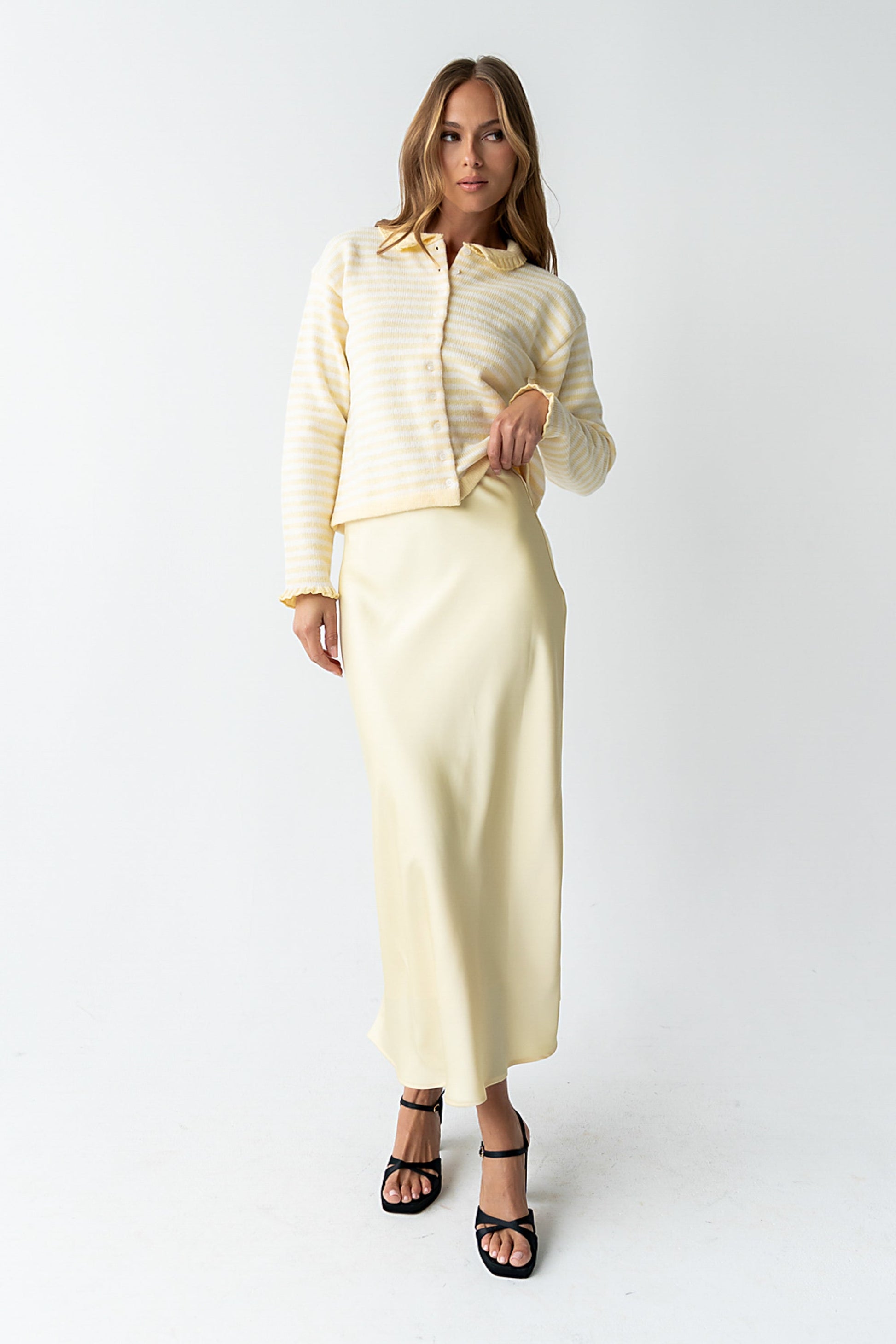 Tory Satin Maxi Skirt in Yellow
