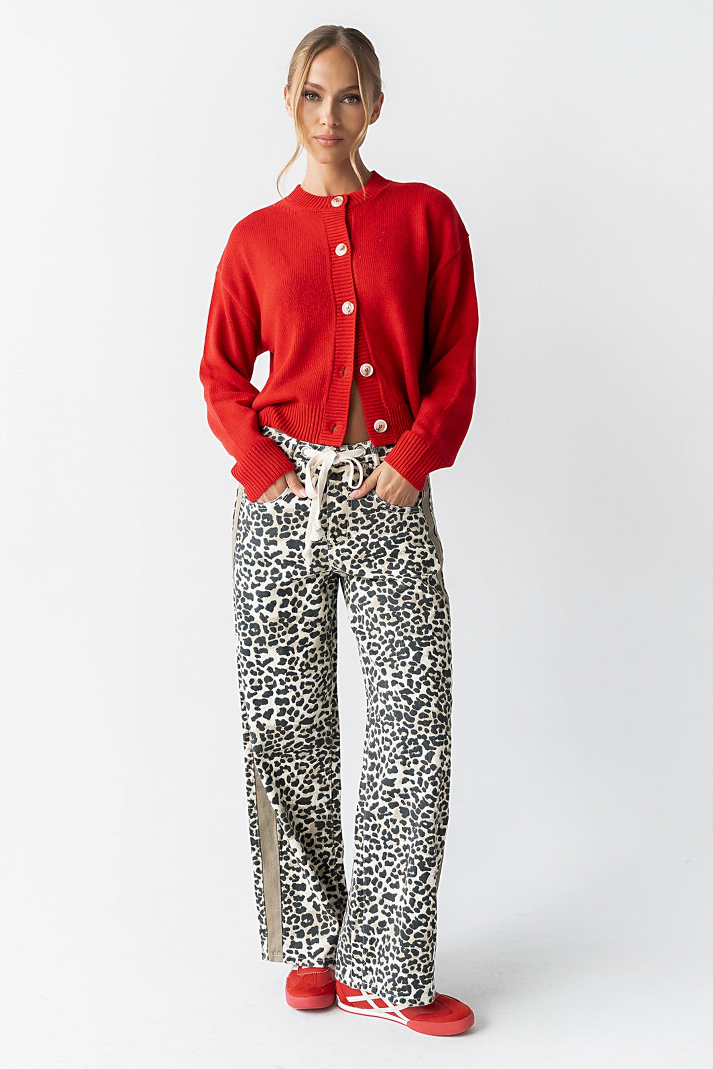 Kasen Knit Cardigan in Red