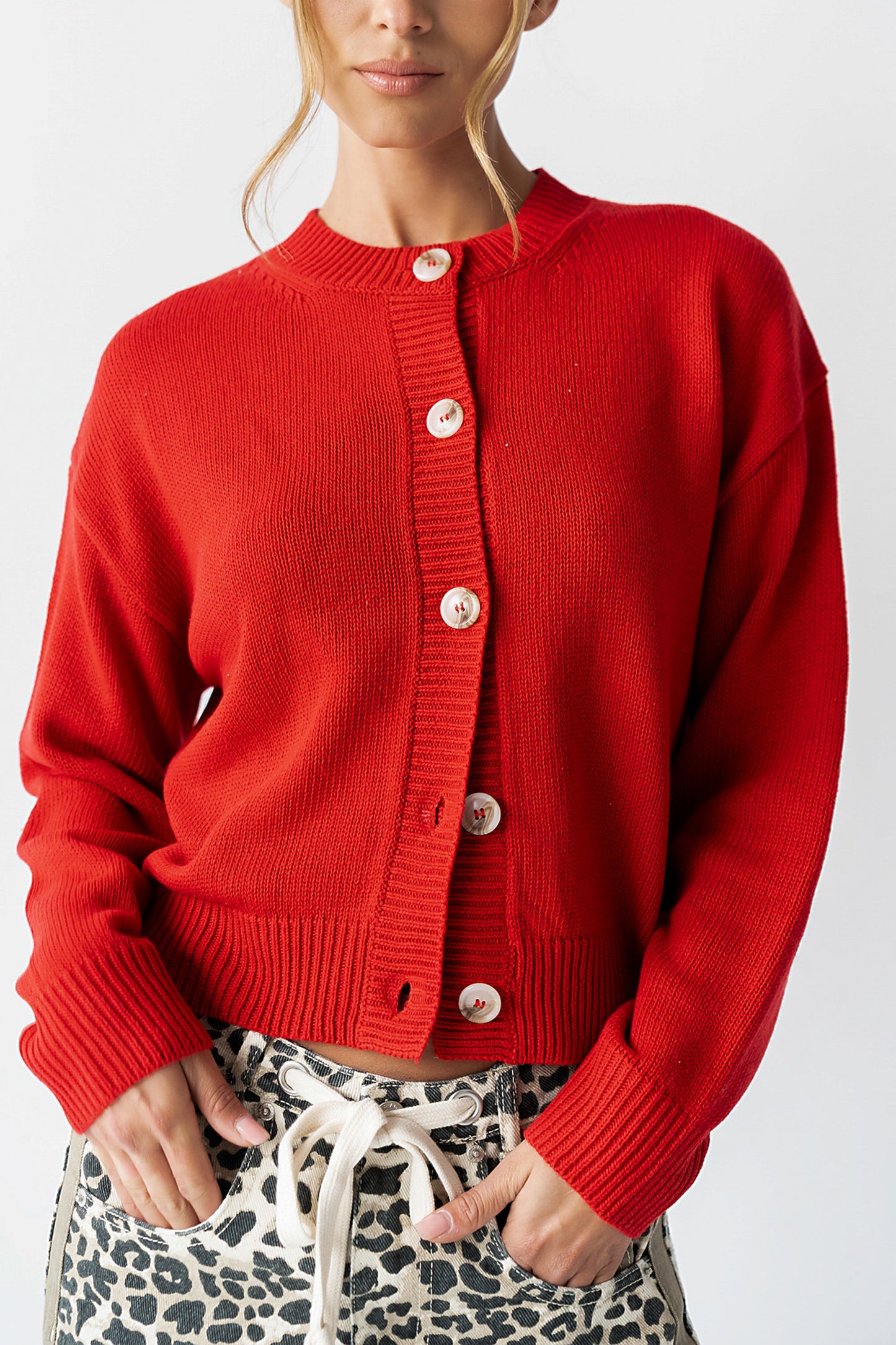 Kasen Knit Cardigan in Red