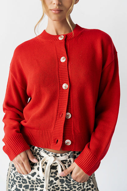 Kasen Knit Cardigan in Red