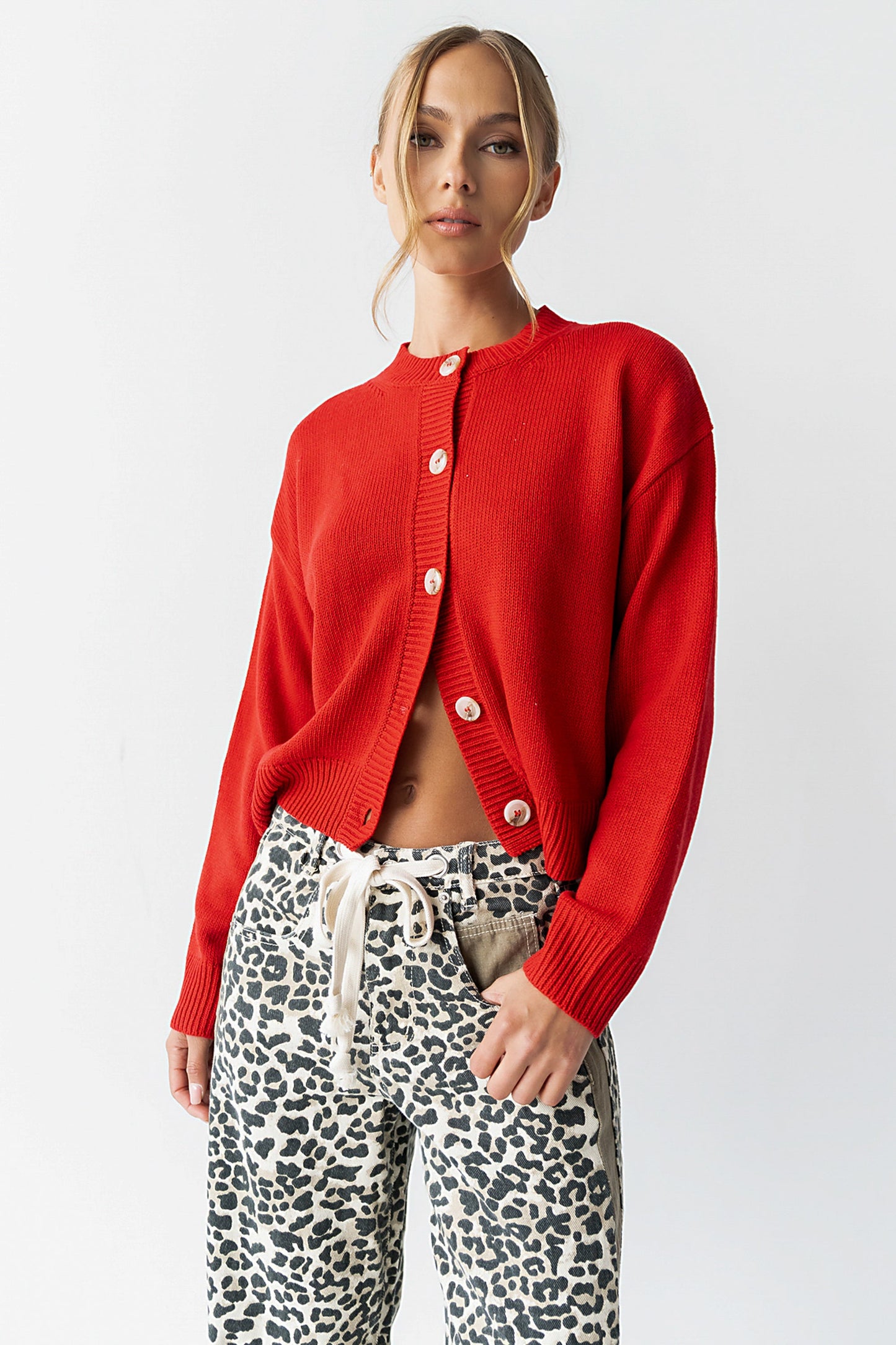 Kasen Knit Cardigan in Red