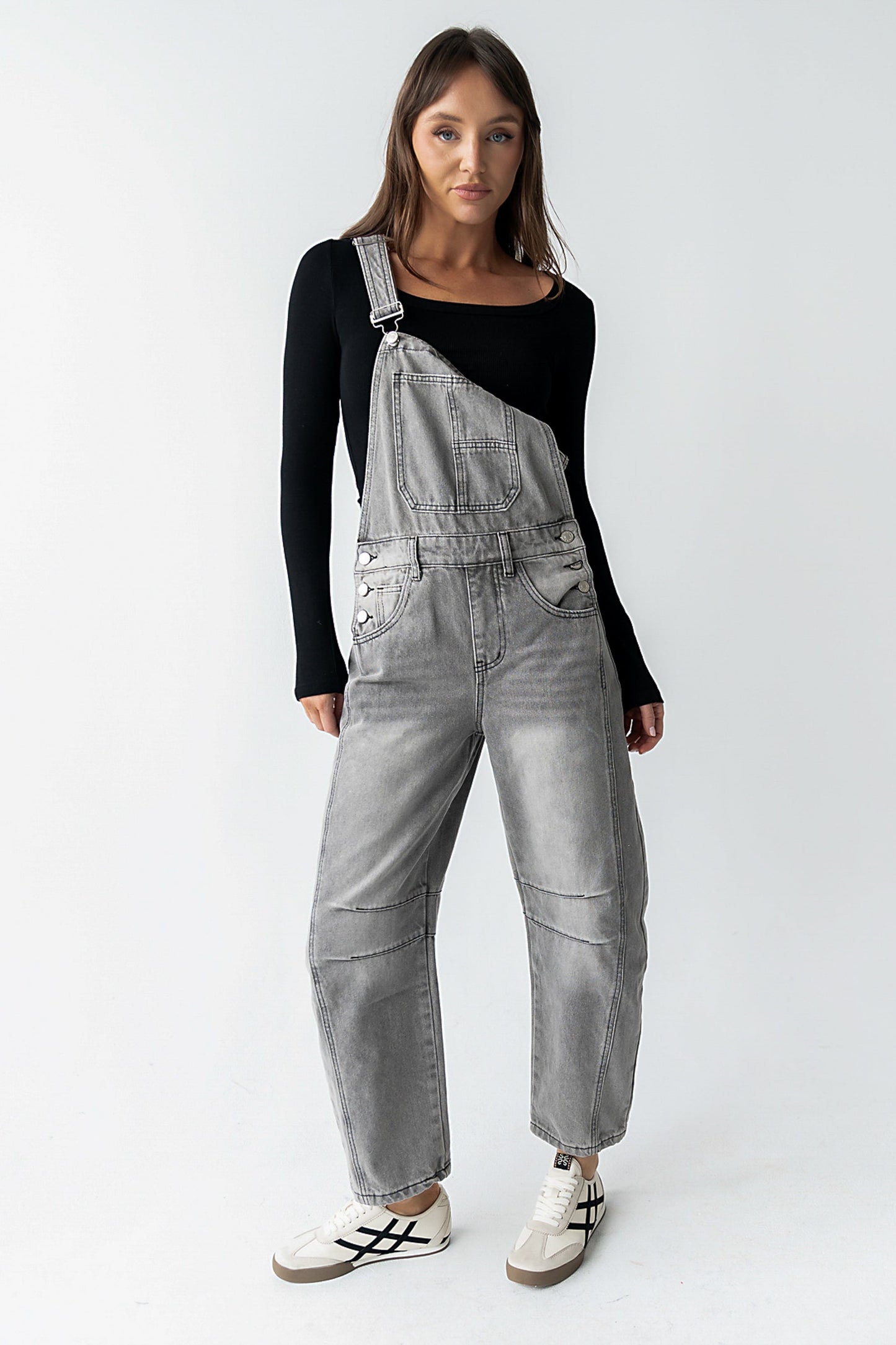 Tansy Denim Overalls in Grey
