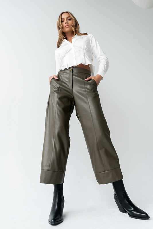 Ulani Vegan Leather Pants in Olive