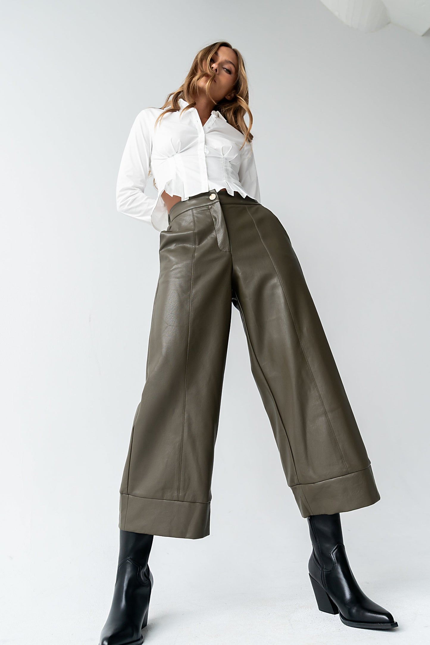 Ulani Vegan Leather Pants in Olive