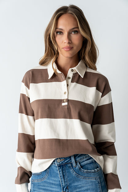 Kaysen Striped Top in Taupe - FINAL SALE