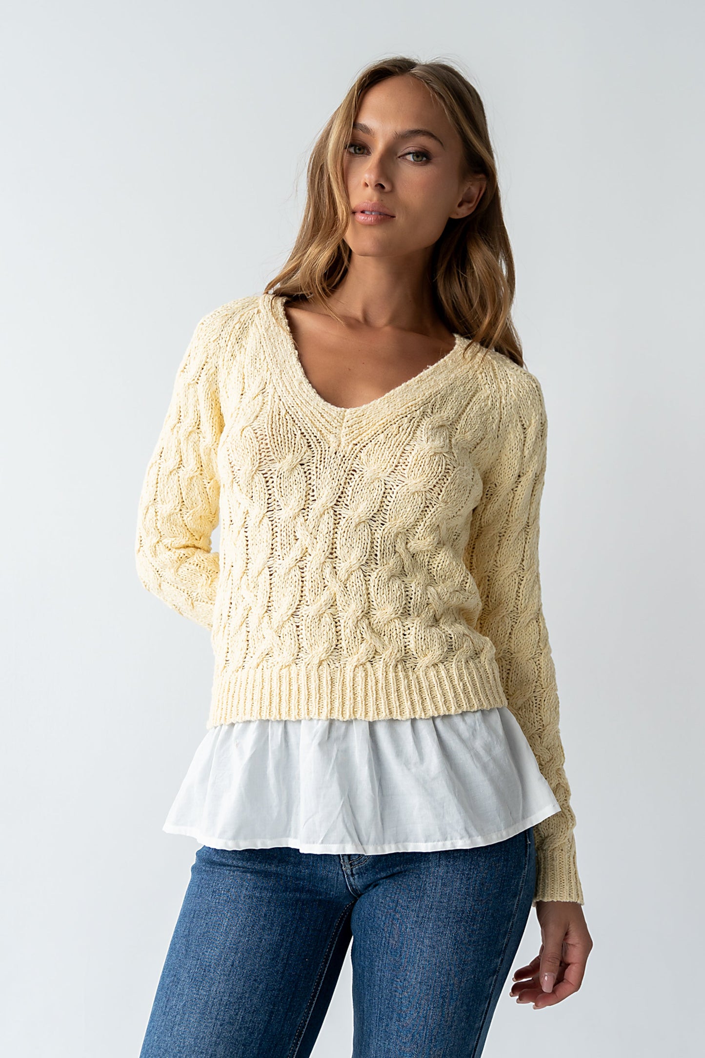 Zeke Cable Knit Sweater in Yellow