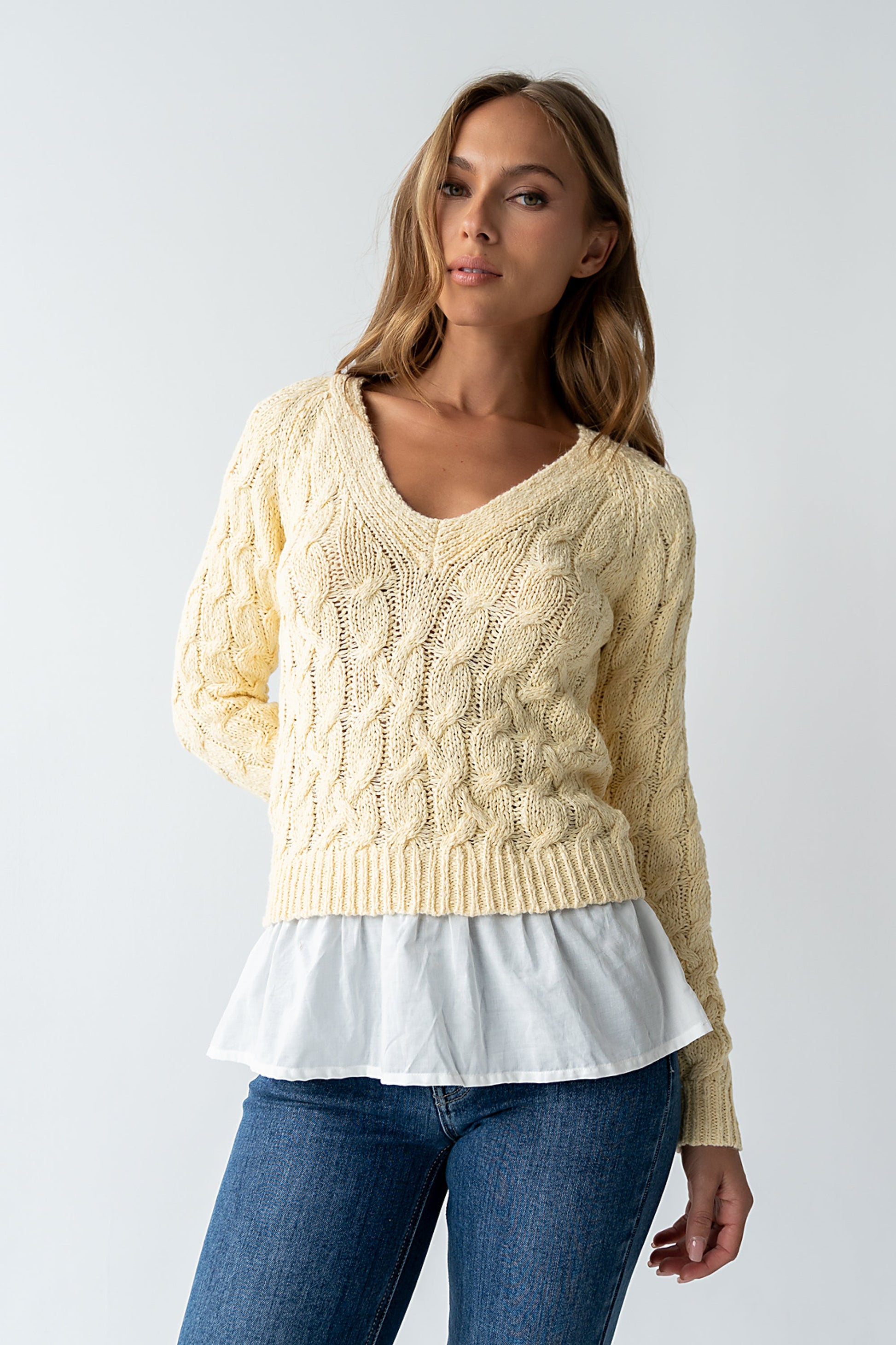 Zeke Cable Knit Sweater in Yellow