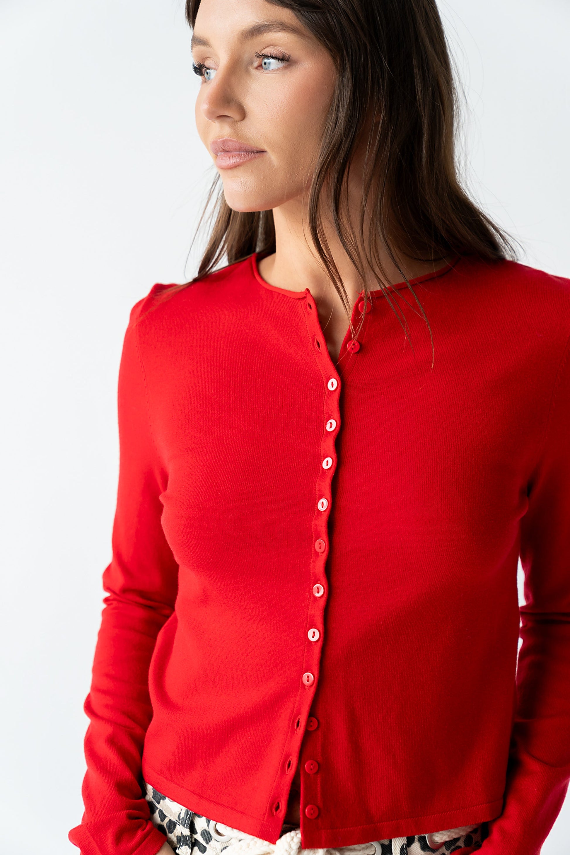 Maddy Button Up Cardigan in Red - FINAL SALE