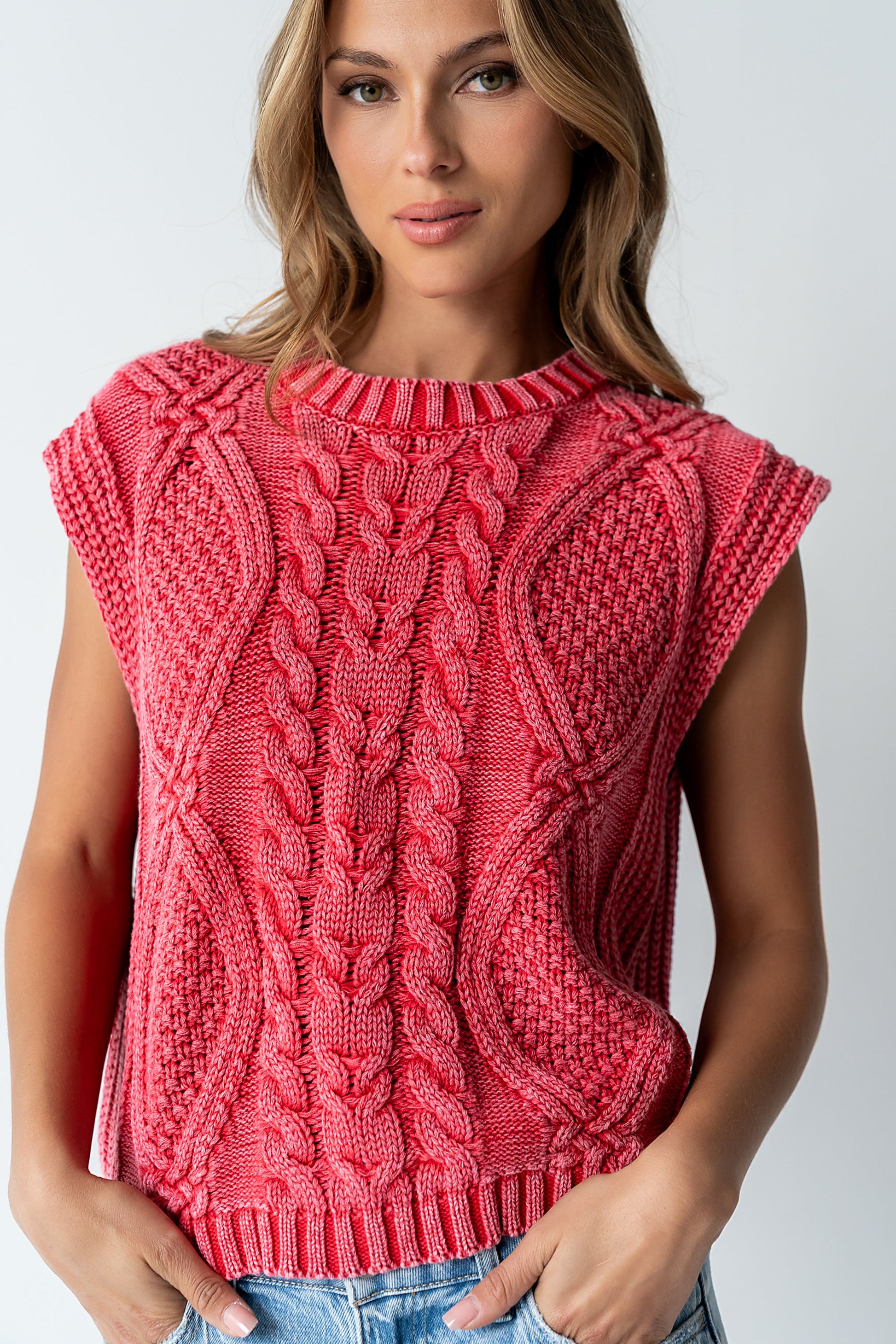 Rebecca Cable Knit Vest in Red - FINAL SALE