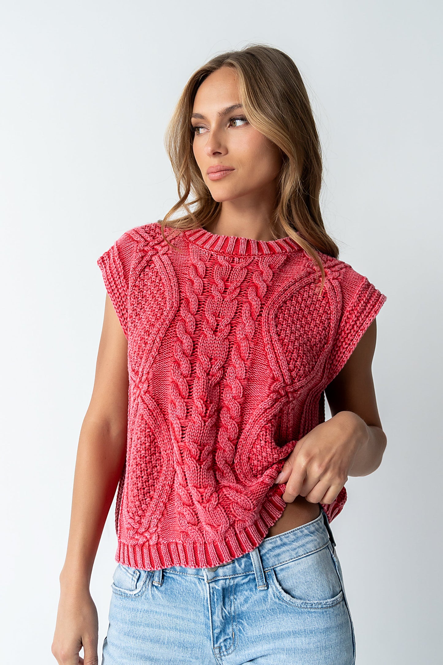 Rebecca Cable Knit Vest in Red - FINAL SALE