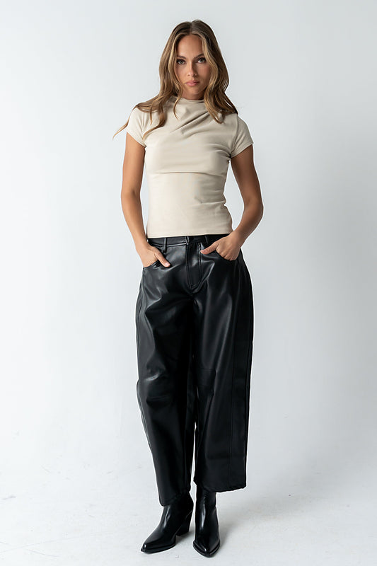 Langston Vegan Leather Barrel Jeans in Black - FINAL SALE
