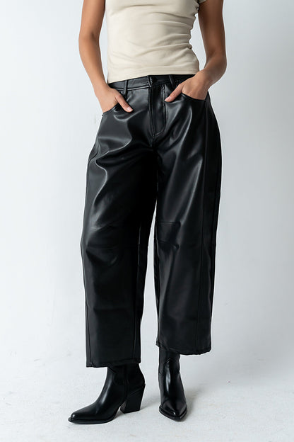 Langston Vegan Leather Barrel Jeans in Black - FINAL SALE