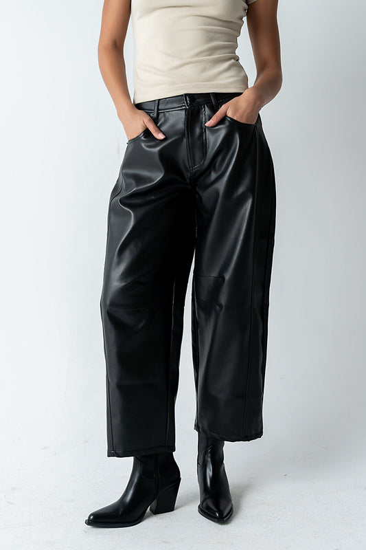 Langston Vegan Leather Barrel Jeans in Black - FINAL SALE