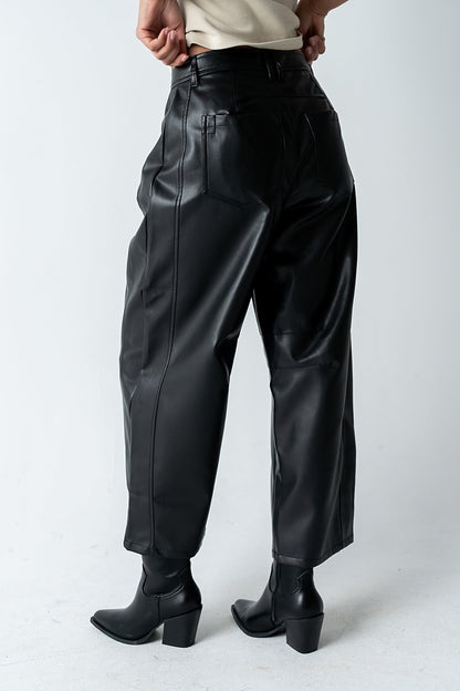 Langston Vegan Leather Barrel Jeans in Black - FINAL SALE