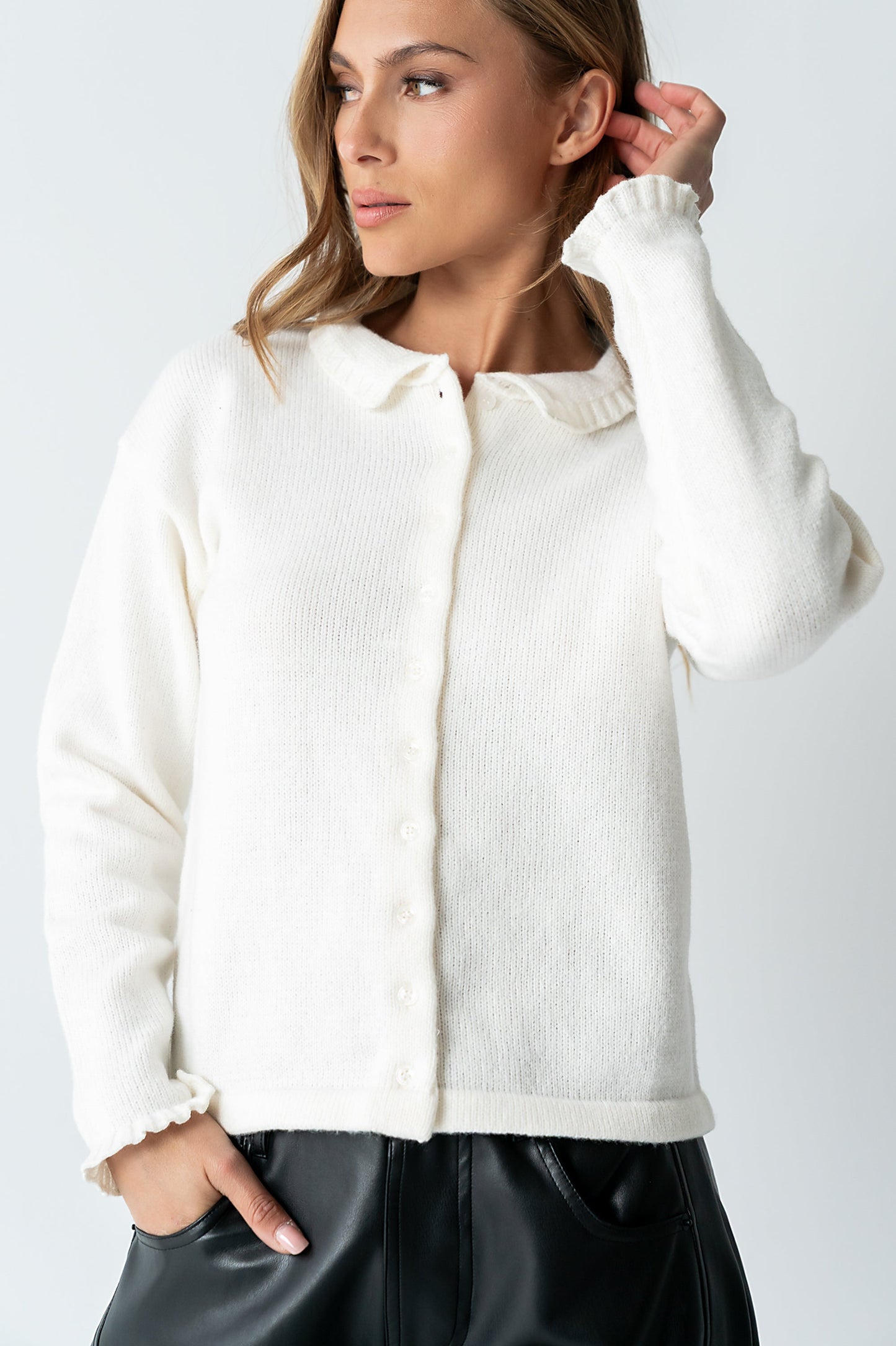 Trixie Ruffled Cardigan in Ivory