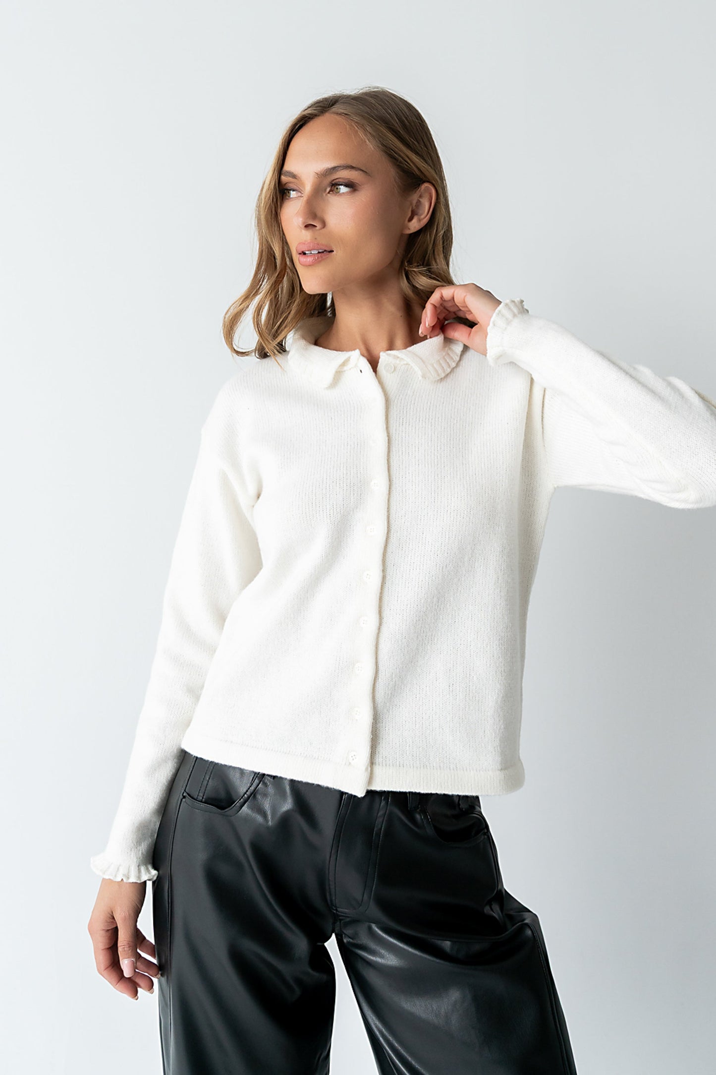Trixie Ruffled Cardigan in Ivory