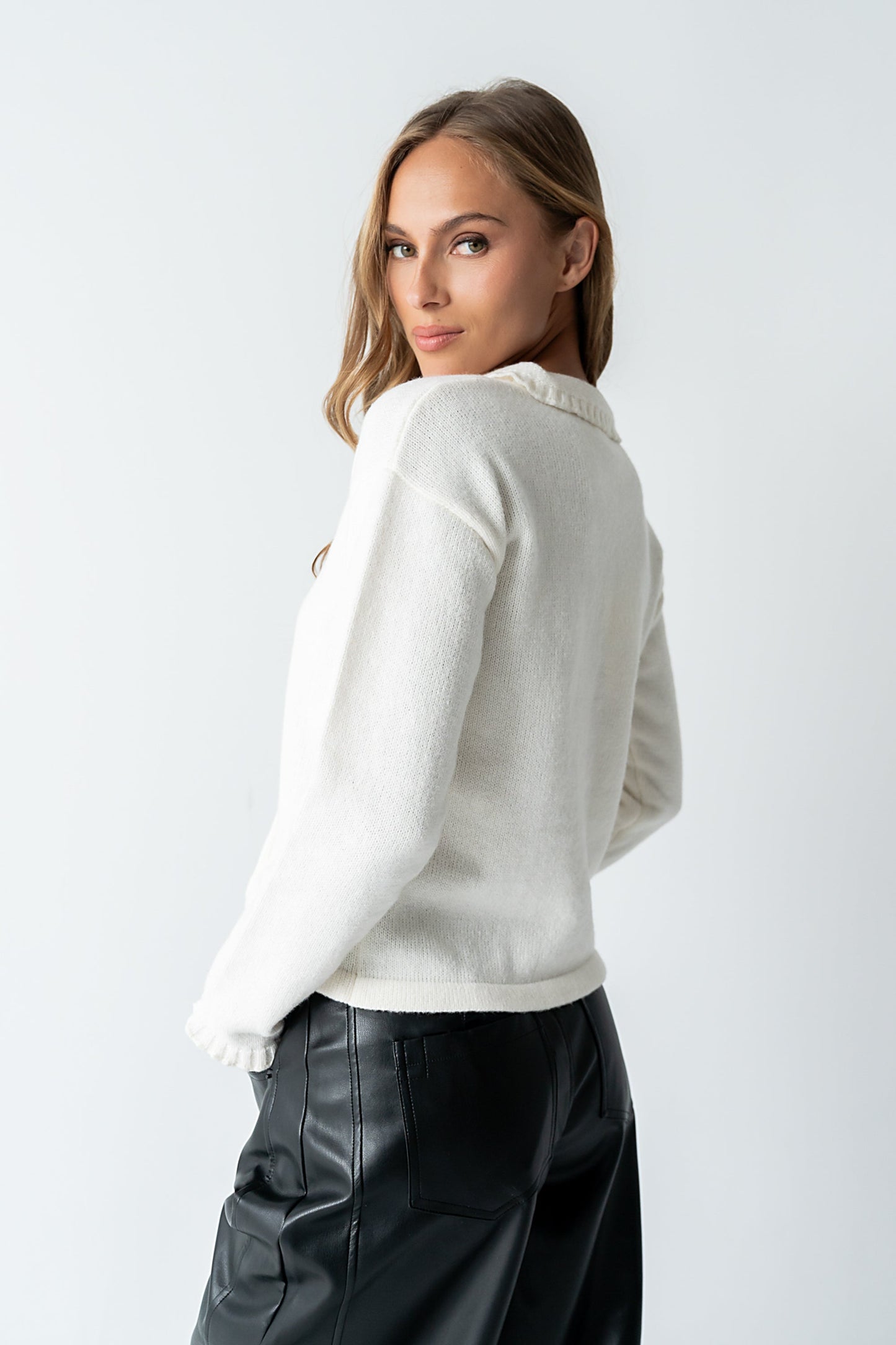 Trixie Ruffled Cardigan in Ivory