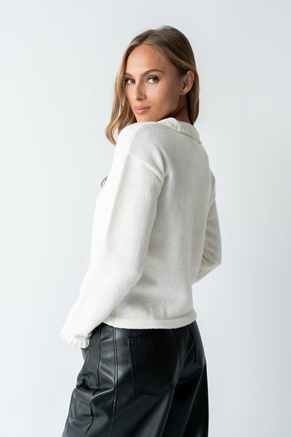 Trixie Ruffled Cardigan in Ivory