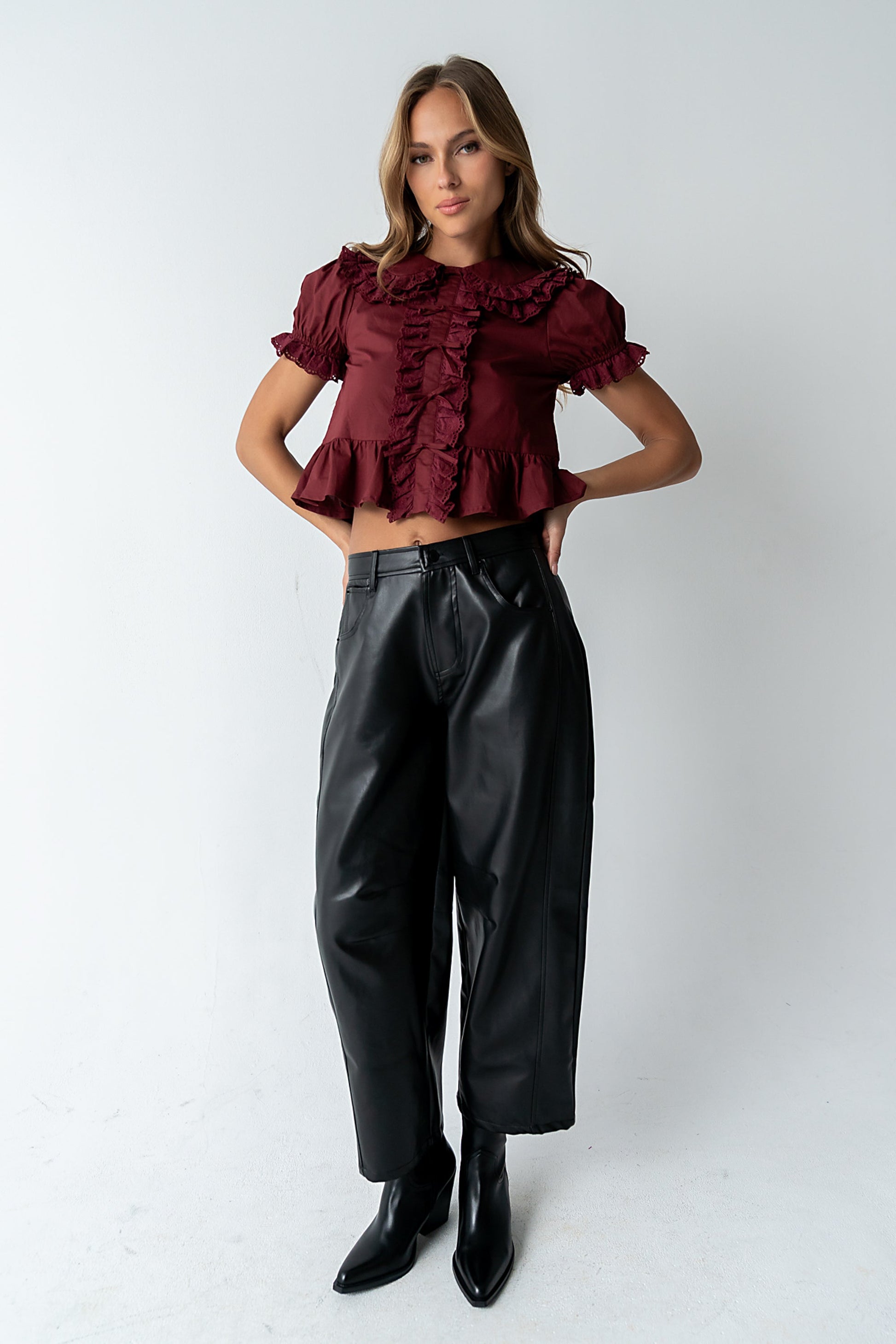 Langston Vegan Leather Barrel Jeans in Black - FINAL SALE