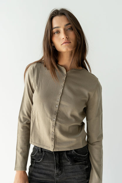 Maddy Button Up Cardigan in Olive - FINAL SALE