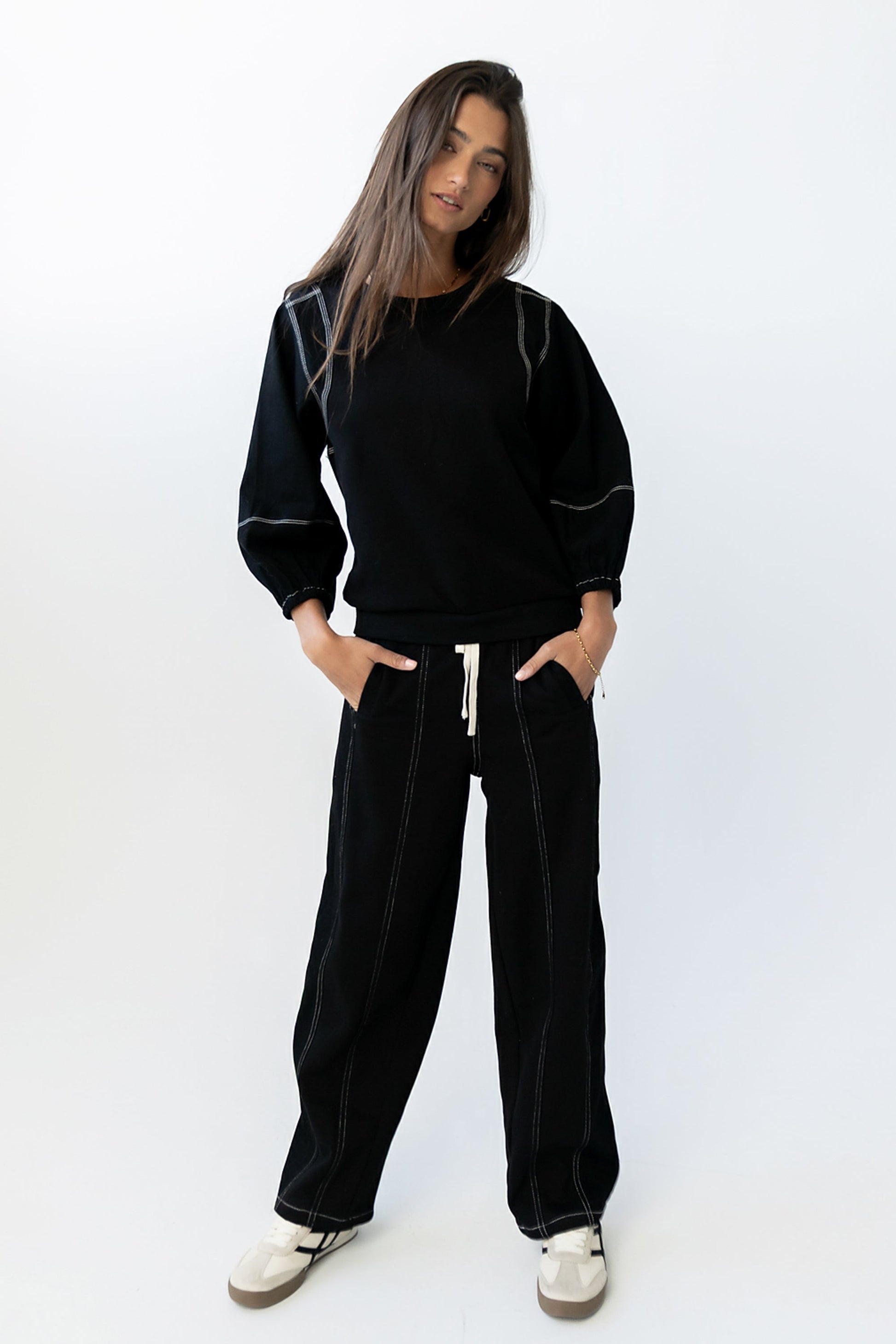 Malinda Mixed Media Baggy Pants in Black - FINAL SALE
