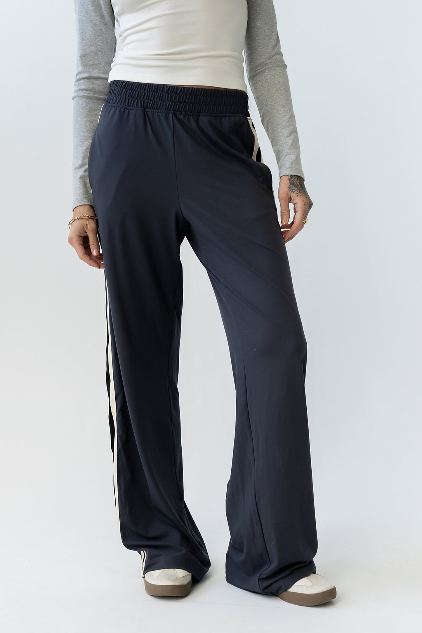 Avery Striped Pants in Charcoal