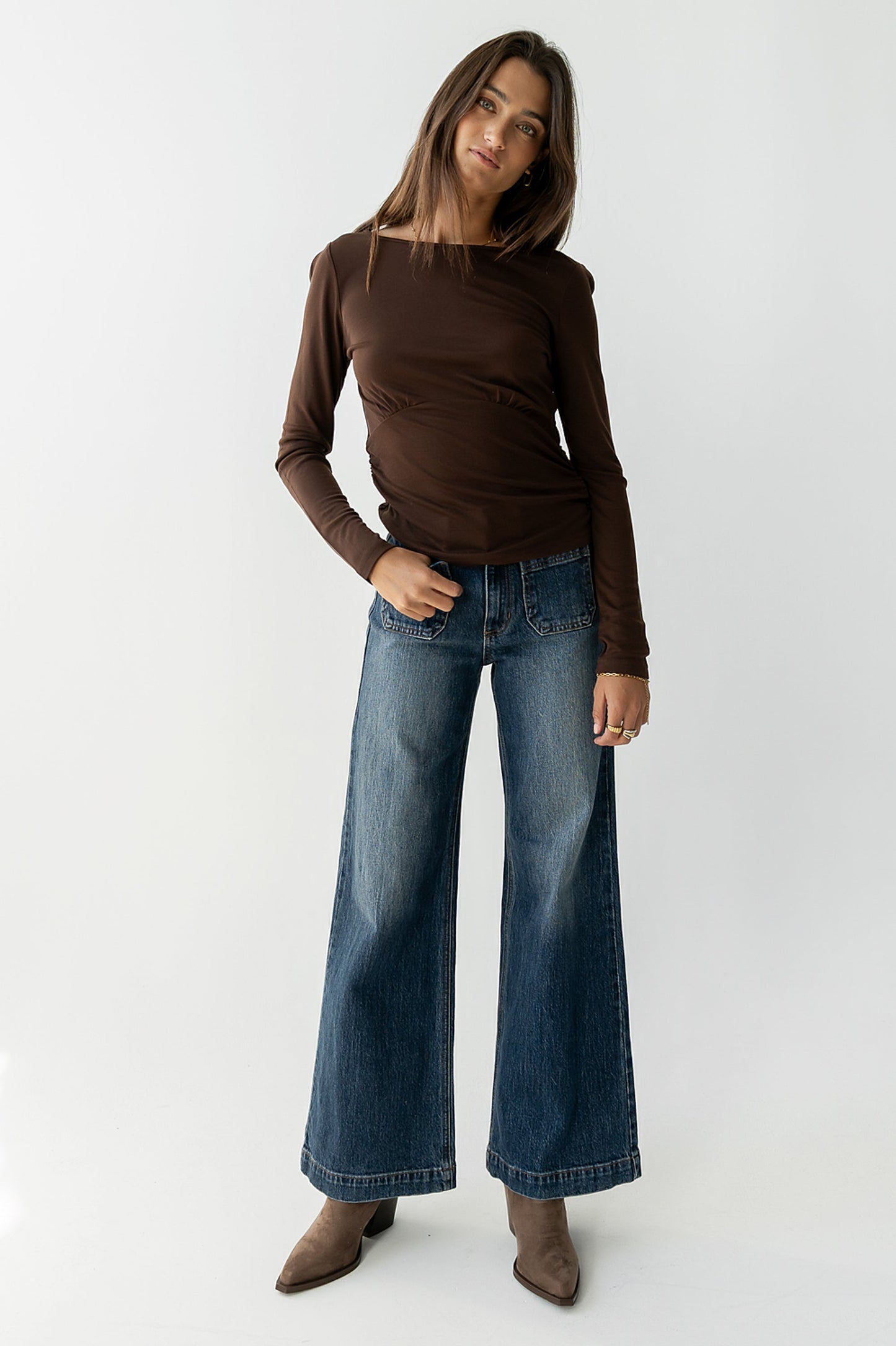 Selena Ruched Top in Brown