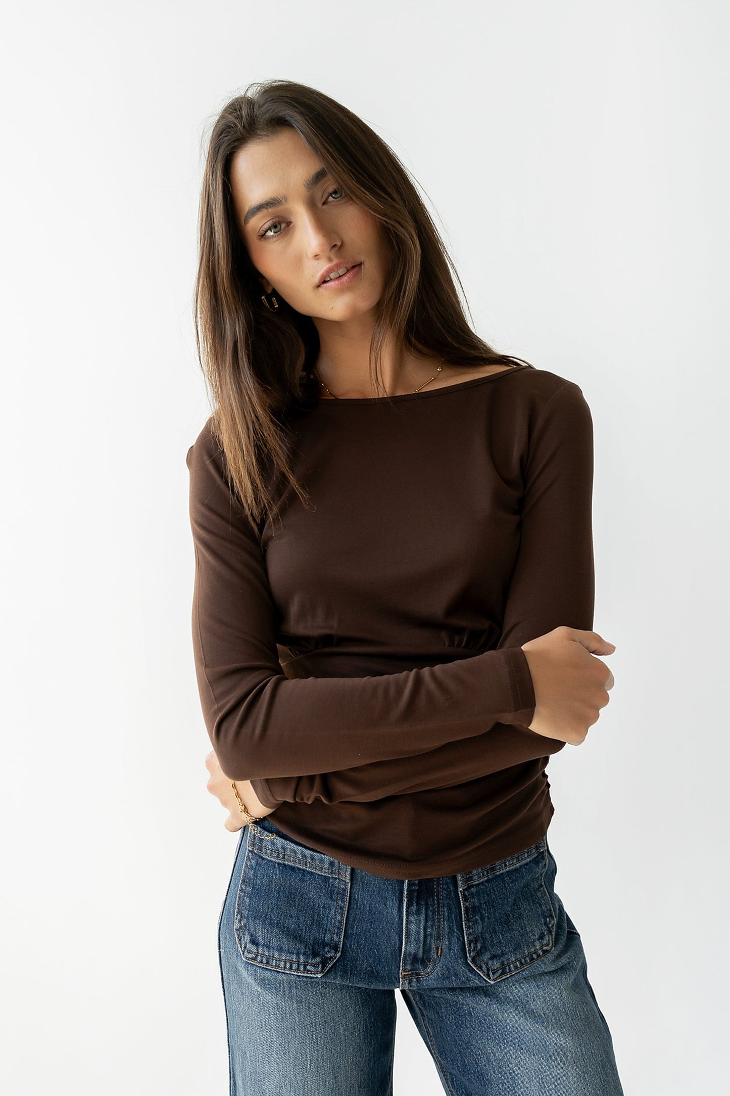 Selena Ruched Top in Brown