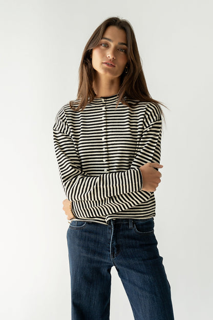 Julianne Striped Cardigan in Black