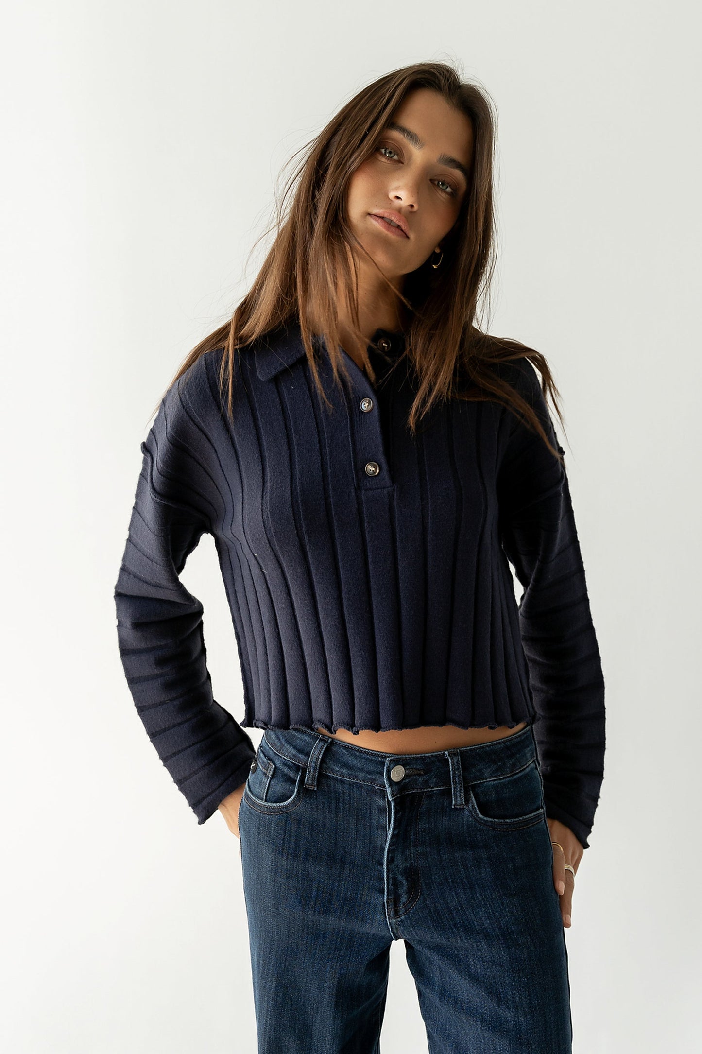 Brandi Collared Sweater in Navy