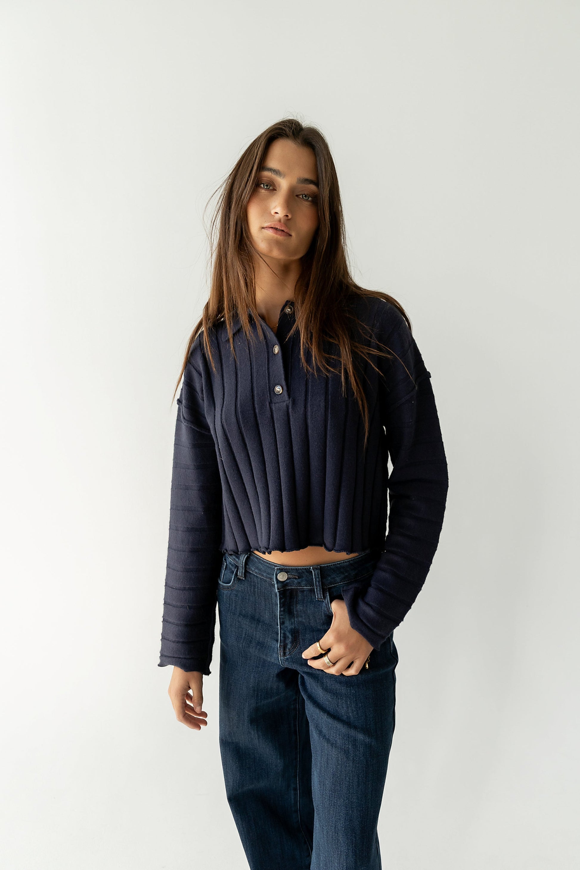 Brandi Collared Sweater in Navy