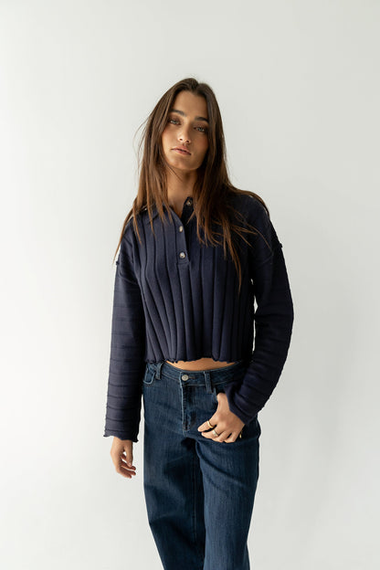 Brandi Collared Sweater in Navy