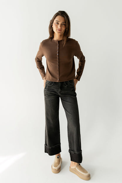 Maddy Button Up Cardigan in Brown