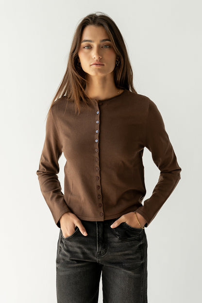 Maddy Button Up Cardigan in Brown