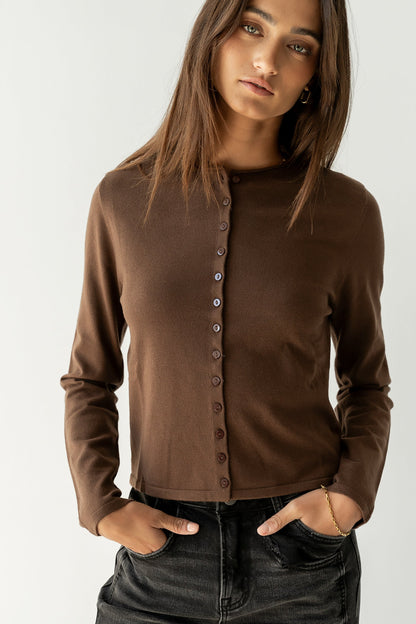 Maddy Button Up Cardigan in Brown